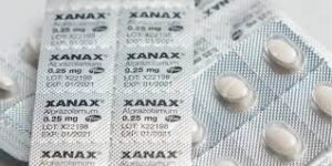 Close-up of blister packs containing 0.25 mg Xanax tablets
