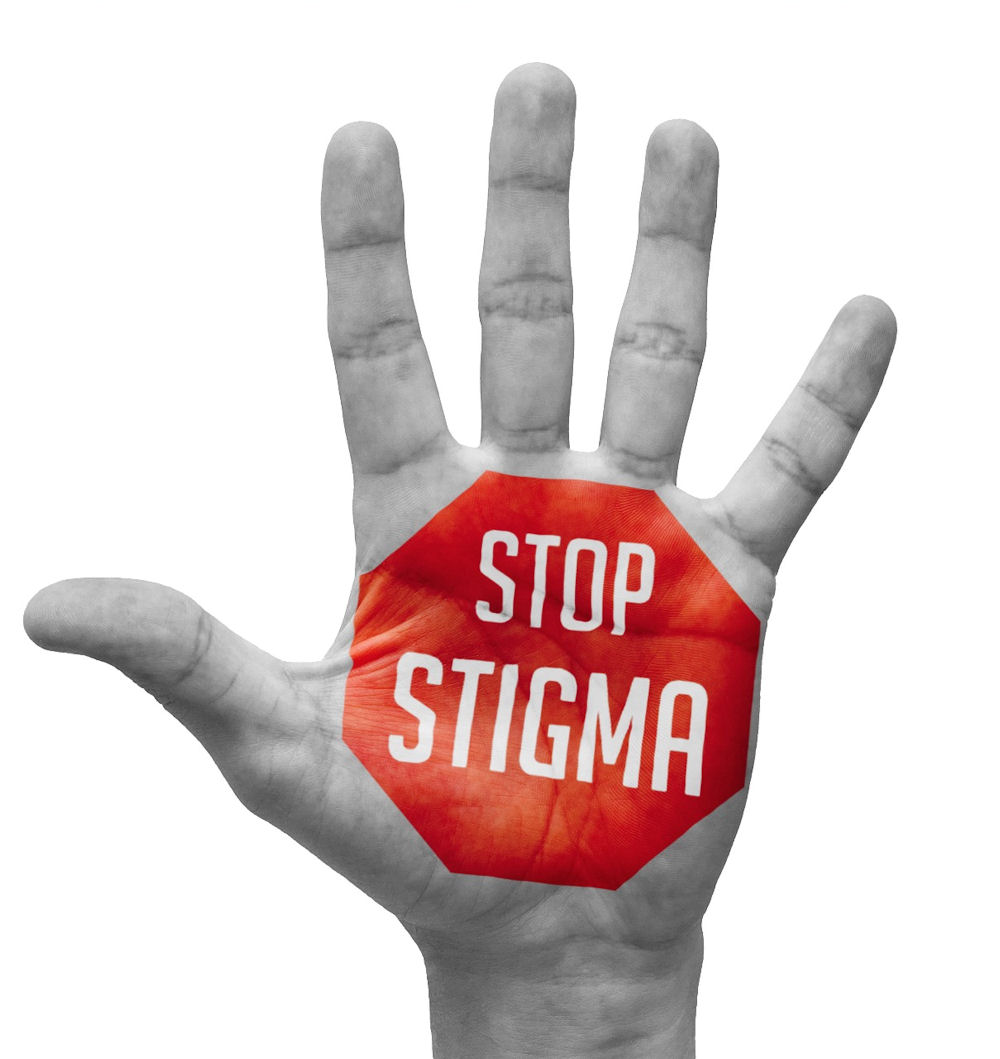 Stop stigma graphic advocating for men's mental health awareness